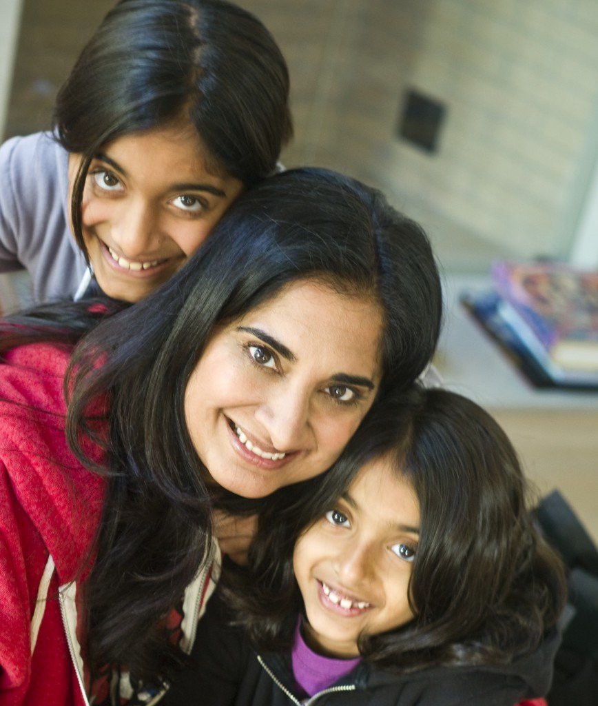 Mallika with her daughters, Tara, Leela and Kwaku