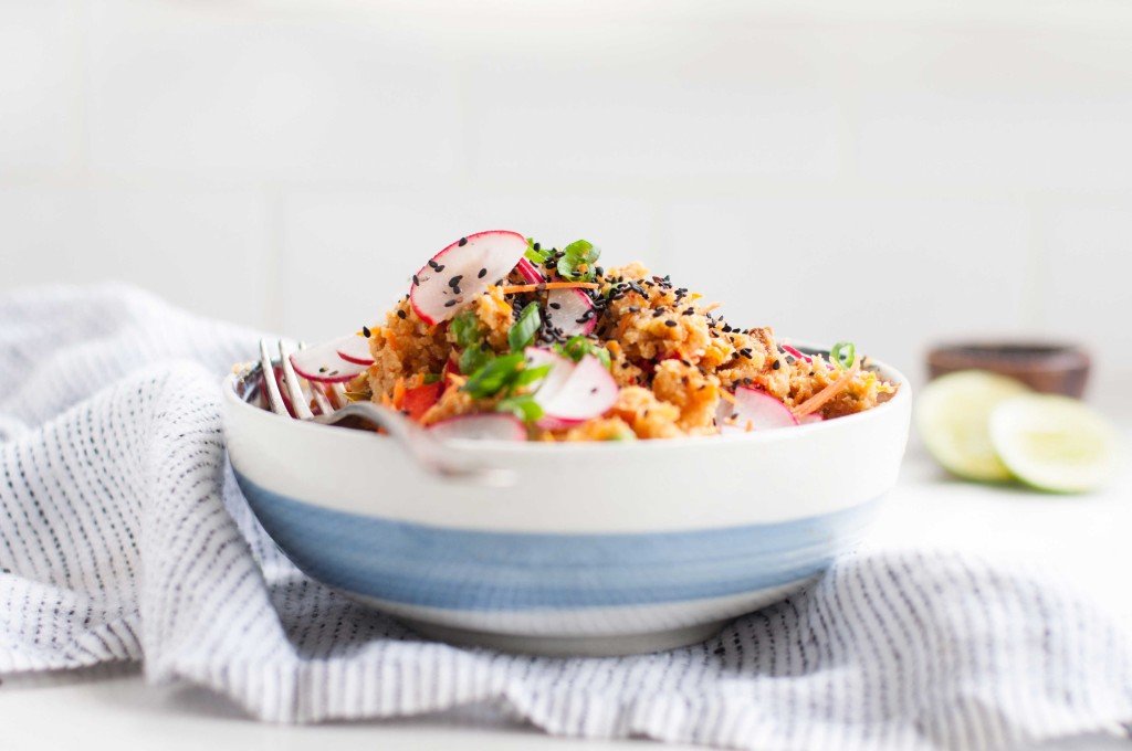 healthy asian cauliflower fried rice bowl