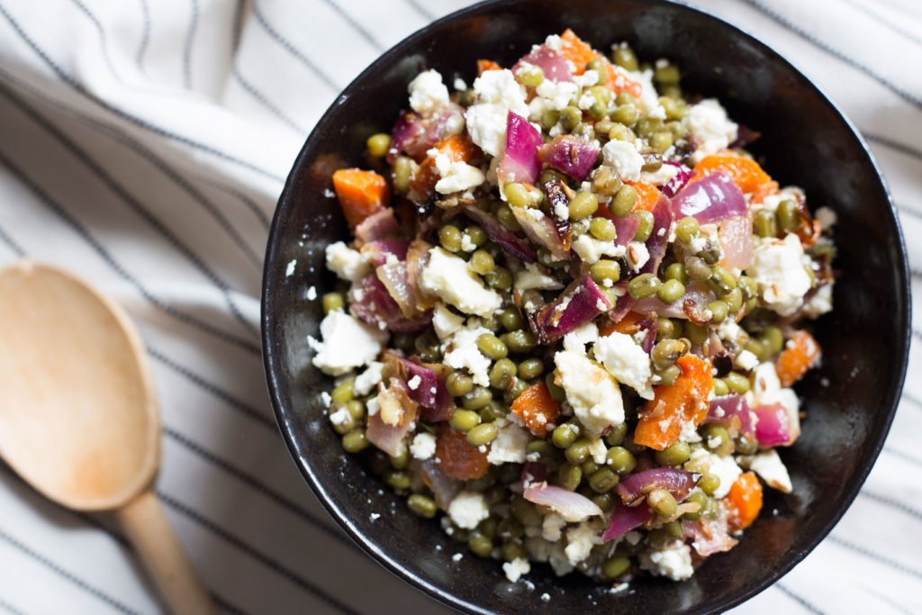 carrot and mung bean salad with feta